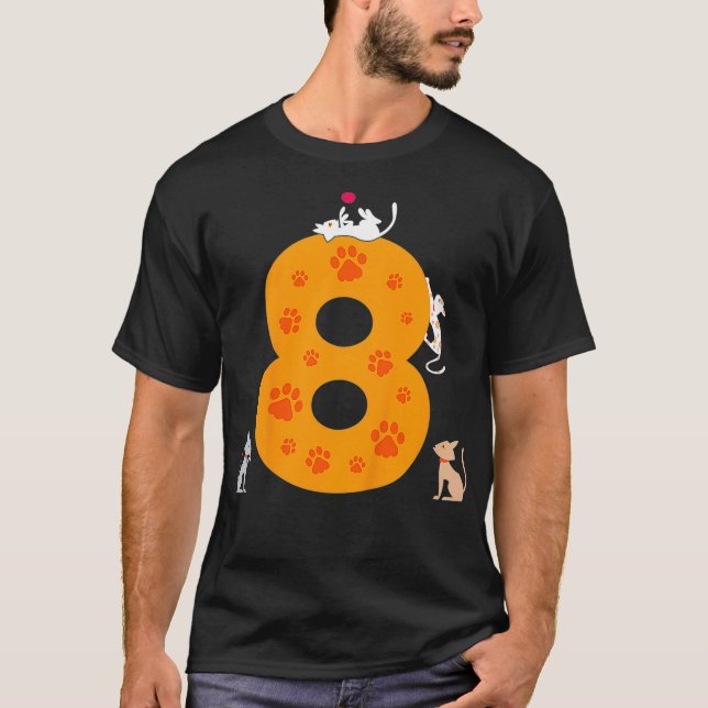 Camiseta Crianças, 8 anos de idade, gatos de 8 anos (Frente)