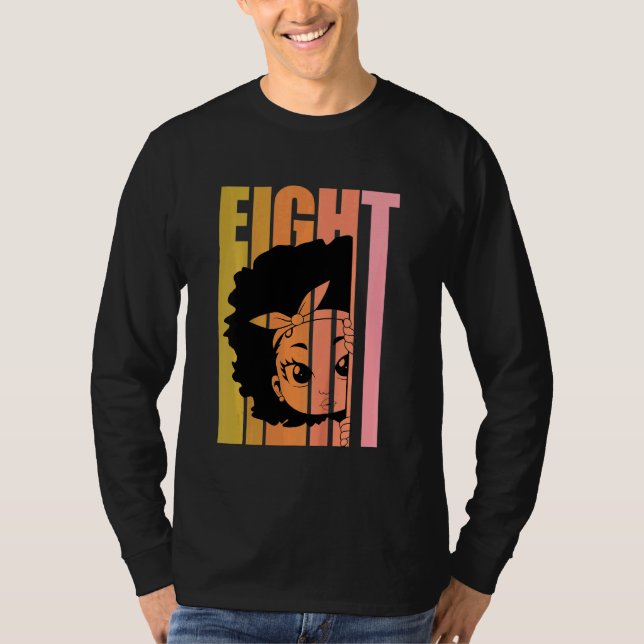 Camiseta Crianças 8 Hoje Menina Negra Rainha Retro 8º Cabel (Frente)