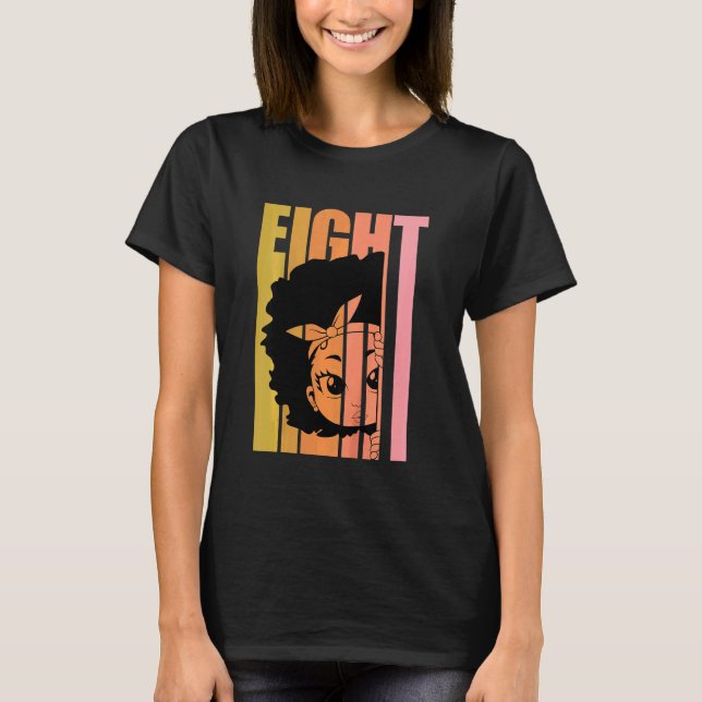 Camiseta Crianças 8 Hoje Menina Negra Rainha Retro 8º Cabel (Frente)
