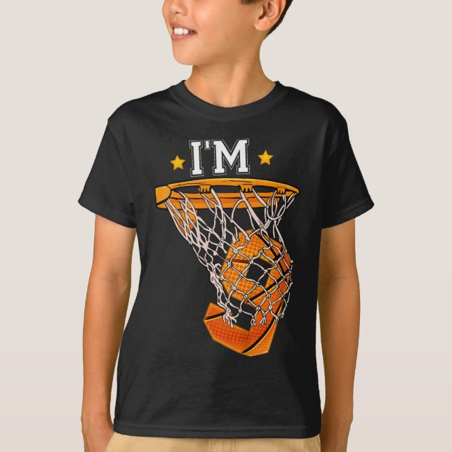 Camiseta Crianças 9º Aniversário de Basquete Eu sou 9 Garot (Frente)