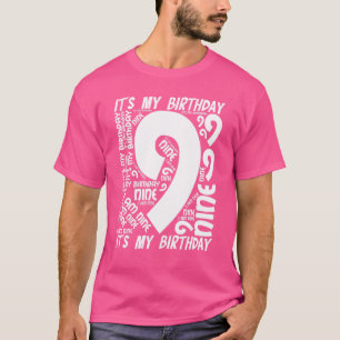 Camiseta Crianças 9º Aniversário Garota Nona Festa de anive