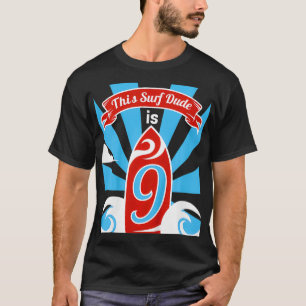 Camiseta Crianças 9º Aniversário Surf Surfer 9 Anos