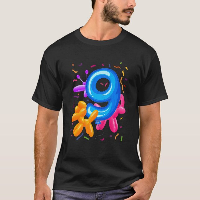 Camiseta Crianças 9º Balão de Aniversário Balões de Animais (Frente)