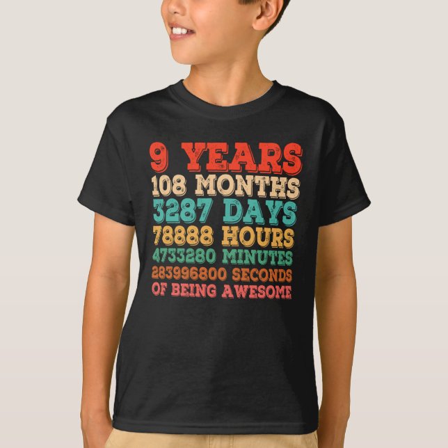 Camiseta Crianças 9. º Aniversário 9. Anos (Frente)