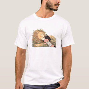 Camiseta Crianças adoram abraços de animais de leão-branco