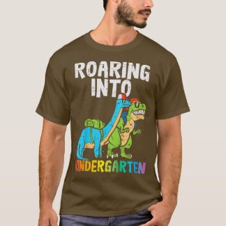 Camiseta Crianças Andando Para O Jardim De Infância Dinossa