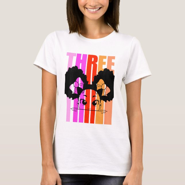 Camiseta Crianças aniversário de 3 anos Bonita Menina Negra (Frente)