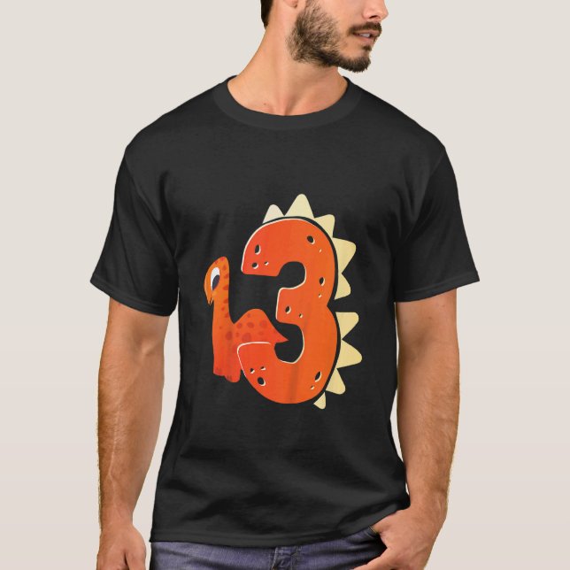 Camiseta Crianças aniversário de 3 anos Dinossauro Pré-Hist (Frente)