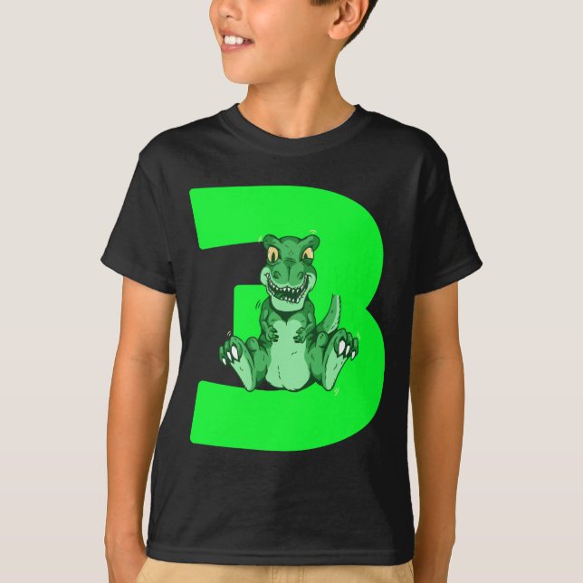 Camiseta Crianças aniversário de 3 anos Dinossauro Presente (Frente)