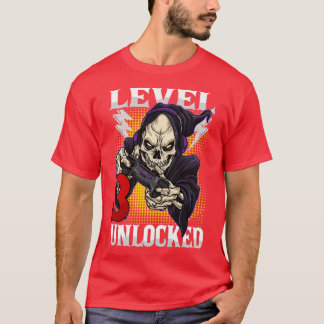 Camiseta Crianças aniversário de 3 anos Gamer Skeleton Níve