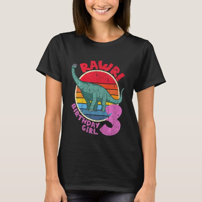 Camiseta Crianças aniversário de 3 anos I Rawr Brachiosauru (Frente)