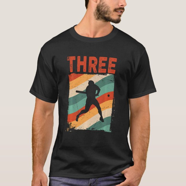 Camiseta Crianças aniversário de 3 anos Retro Baseball De 3 (Frente)