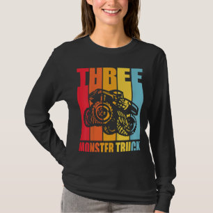 Camiseta Crianças aniversário de 3 anos Retro Monster Truck