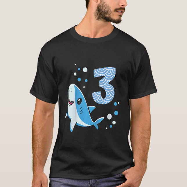 Camiseta Crianças, aniversário de 3 anos, Tubarão, 3 anos d (Frente)