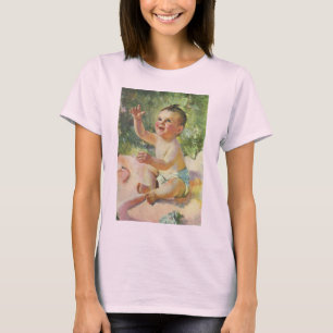 Camiseta Crianças Antigas, Bebê Menina Fofo em um Cobertor