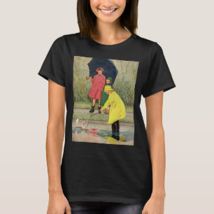 Camiseta Crianças Antigas Brincando em Poças "Um Dia Chuvos