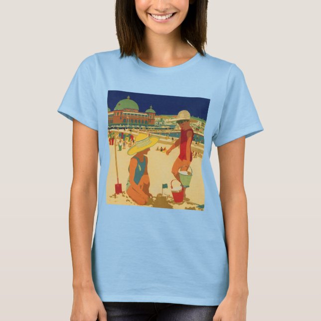 Camiseta Crianças Antigas, Irmãs Férias em Família na Praia (Frente)