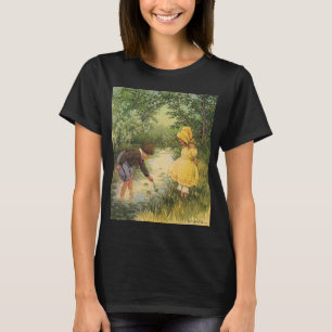 Camiseta Crianças Antigas, Menino e Menina Brincando ao lad