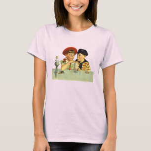 Camiseta Crianças Antigas, Menino e Menina Compartilhando u