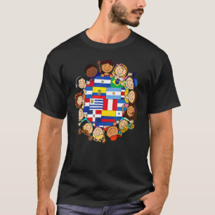Camiseta Crianças ao redor do globo Hispânico Bandeiras Her
