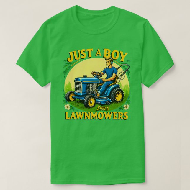 Camiseta Crianças Apenas Um Menino Que Ama LawnMowers Engra (Frente do Design)