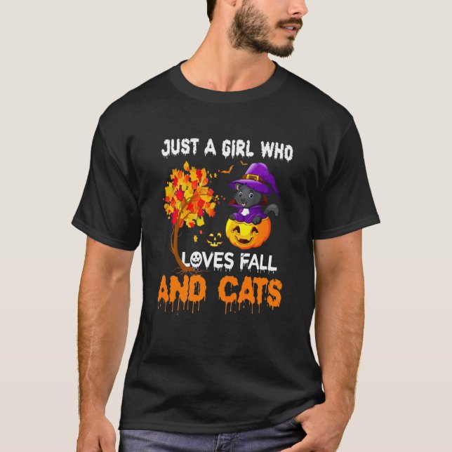 Camiseta Crianças Apenas Uma Menina Que Adora Cair E Gatos  (Frente)