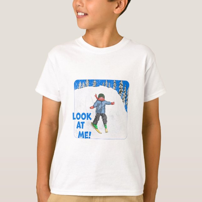 Camiseta Crianças Aprendem A Esquiar, Olhem Para Mim! (Frente)