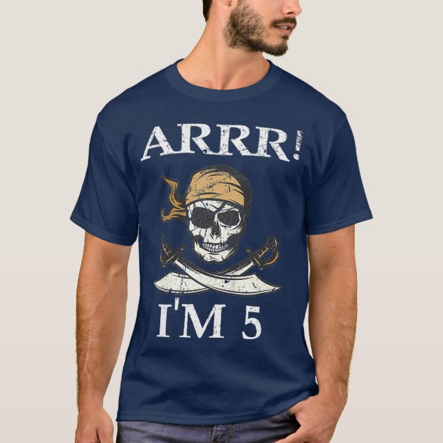 Camiseta Crianças Arrrrr Im 5 Crianças 5 Piratas Aniversári (Frente)