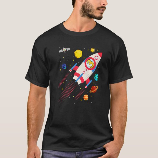 Camiseta Crianças: Astronau de aniversário do Rocket de 3 a (Frente)