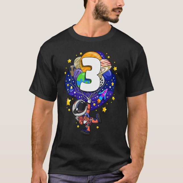 Camiseta Crianças Astronautas Exteriores aniversário de 3 a (Frente)