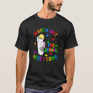 Camiseta Crianças Atenção Pré Escola Aqui Vou Eu Gato Fofo