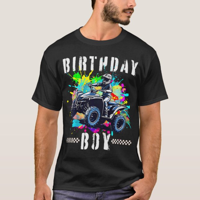 Camiseta Crianças Atv Birthday Boy 4 Wheeler Quad Atv Anive (Frente)