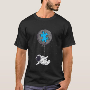 Camiseta Crianças Autismo Astronauta Lua Azul Quebra-cabeça