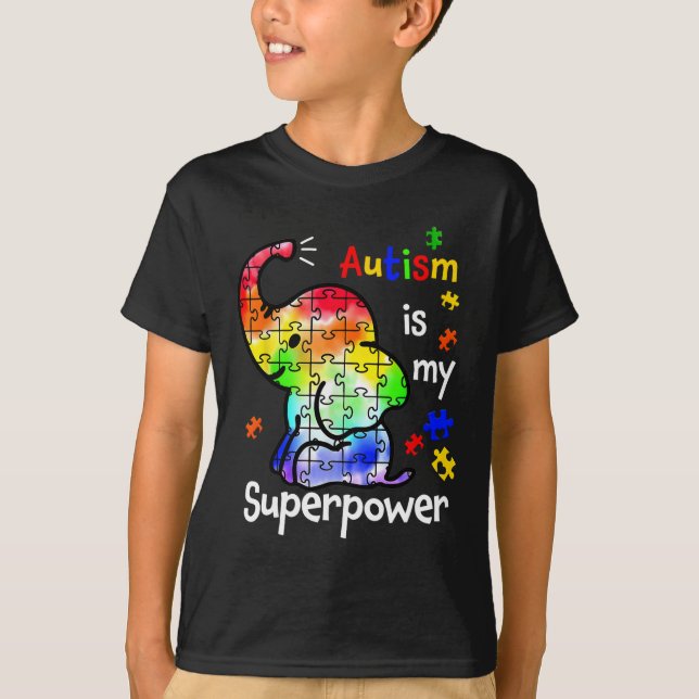 Camiseta Crianças Autismo É O Meu Superpoder Autismo De Ele (Frente)