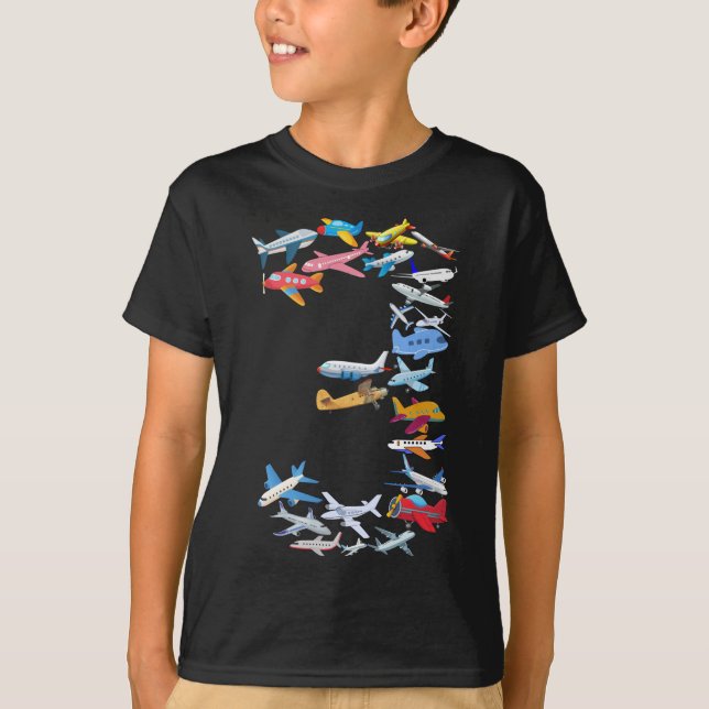 Camiseta Crianças: Avião aniversário de 3 anos de 3 Anos (Frente)