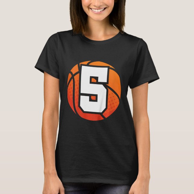 Camiseta Crianças Basquete Aniversário 5 Número Cinco Anos  (Frente)