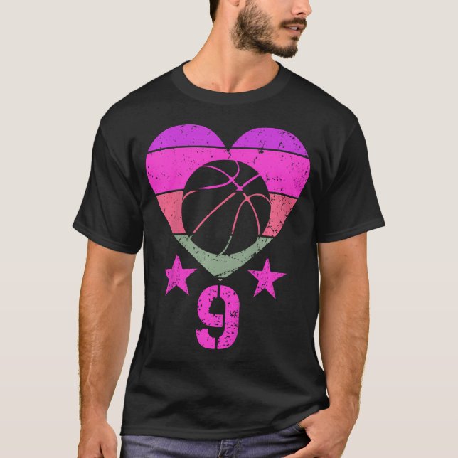 Camiseta Crianças Basquete Aniversário de 9 Anos Menina Non (Frente)
