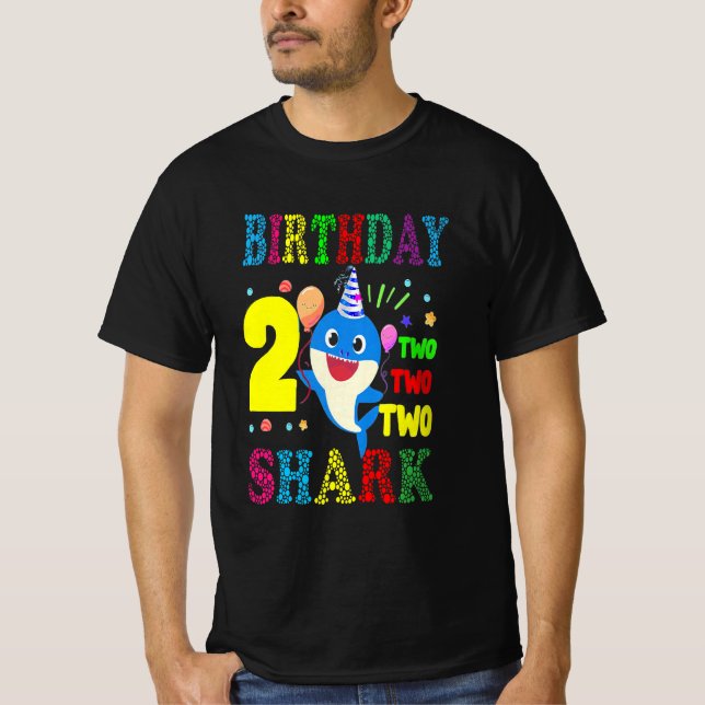 Camiseta Crianças Bebê Tubarão-Cute Aniversário De 2 Anos D (Frente)