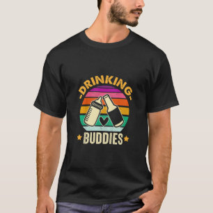 Camiseta Crianças Bebendos Amigos Retro Pai Engraçado Filho