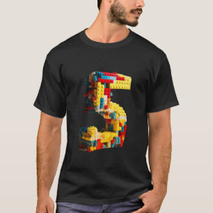 Camiseta Crianças Blocos Cachorros Construindo 5 Aniversári