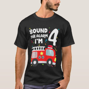 Camiseta Crianças Bombeiam Caminhão 4º Aniversário Brinqued