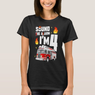 Camiseta Crianças Bombeiam Caminhão 4º Aniversário Garoto d