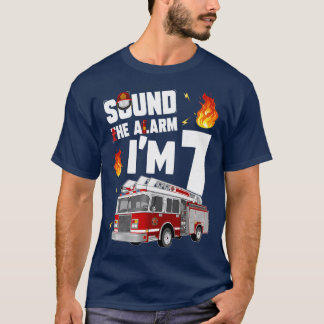 Camiseta Crianças Bombeiam Caminhão 7 Birthday Boy 7 Anos F