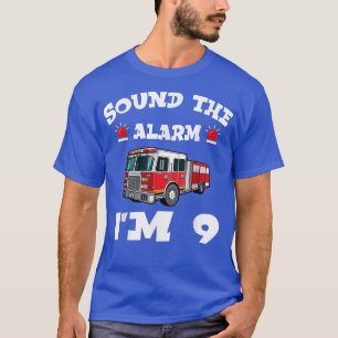 Camiseta Crianças Bombeiam Caminhão 9º Aniversário Garoto C