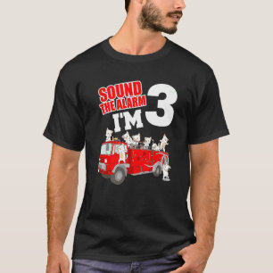Camiseta Crianças Bombeiam Caminhão aniversário de 3 anos R