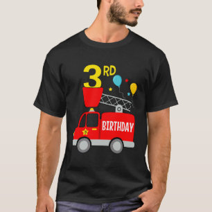 Camiseta Crianças Bombeiam Caminhão aniversário de 3 anos T