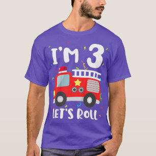 Camiseta Crianças Bombeiam Caminhão aniversário de 3 anos T