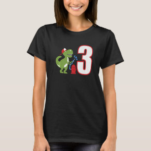Camiseta Crianças Bombeiro aniversário de 3 anos Dinossauro