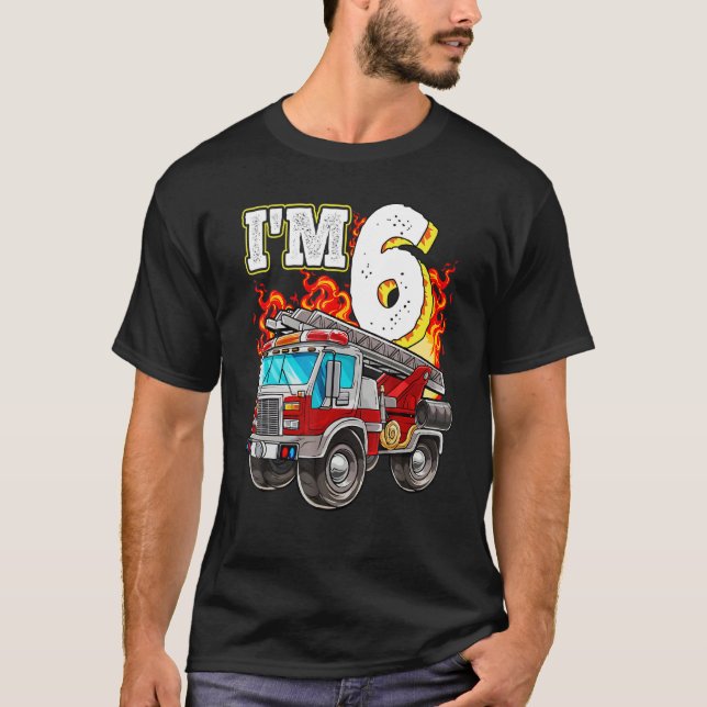 Camiseta Crianças Bombeiros 6 Birthday Boy Firemoon 6 Yea (Frente)