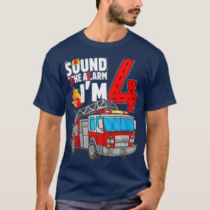 Camiseta Crianças Bombeiros Caminhão 4º Aniversário Rapaz B